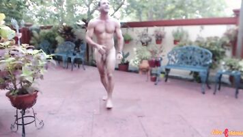 Sexy Guy Practicing Outdoor Handstand Naked