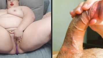 Mature BBW and big curved dick on webcam